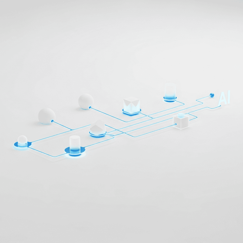 AI-driven workflow simulation with automation nodes and real-time data processing visualization